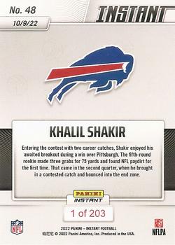 2022 Panini Instant NFL #48 Khalil Shakir Back
