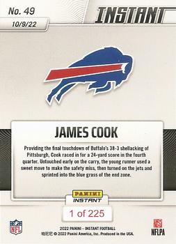 2022 Panini Instant NFL #49 James Cook Back