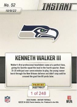 2022 Panini Instant NFL #52 Kenneth Walker III Back