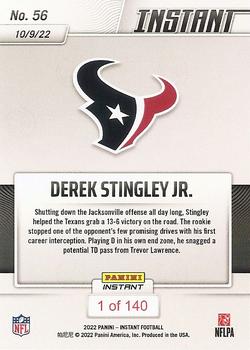 2022 Panini Instant NFL #56 Derek Stingley Jr. Back