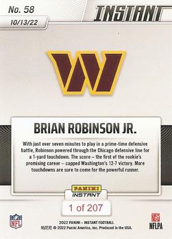 2022 Panini Instant NFL #58 Brian Robinson Jr. Back