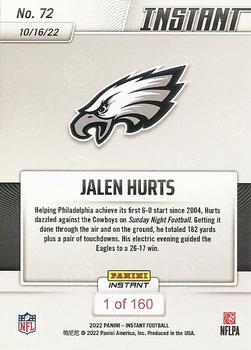 2022 Panini Instant NFL #72 Jalen Hurts Back