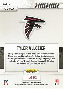 2022 Panini Instant NFL #73 Tyler Allgeier Back