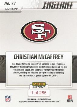 2022 Panini Instant NFL #77 Christian McCaffrey Back