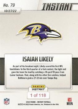 2022 Panini Instant NFL #79 Isaiah Likely Back
