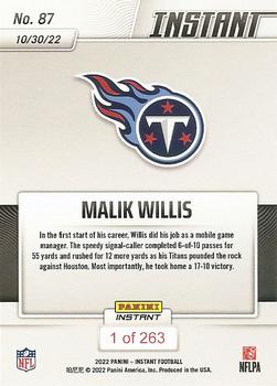 2022 Panini Instant NFL #87 Malik Willis Back