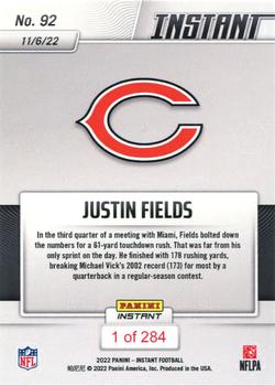 2022 Panini Instant NFL #92 Justin Fields Back