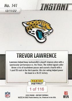 2022 Panini Instant NFL #141 Trevor Lawrence Back