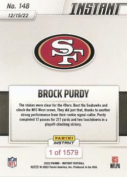 2022 Panini Instant NFL #148 Brock Purdy Back