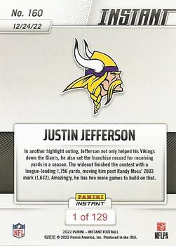 2022 Panini Instant NFL #160 Justin Jefferson Back
