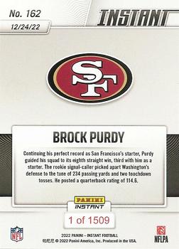 2022 Panini Instant NFL #162 Brock Purdy Back