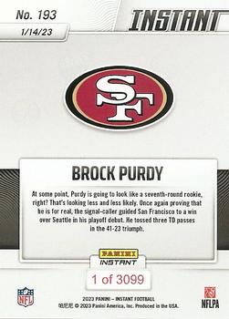 2022 Panini Instant NFL #193 Brock Purdy Back