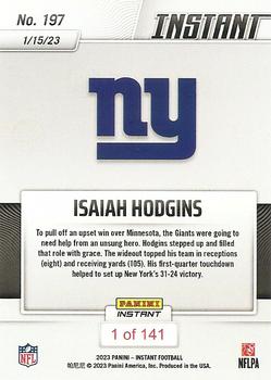2022 Panini Instant NFL #197 Isaiah Hodgins Back