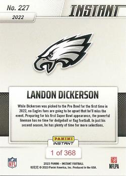 2022 Panini Instant NFL #227 Landon Dickerson Back
