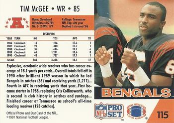 1991 Pro Set #115 Tim McGee Back