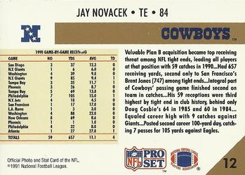 1991 Pro Set #12 Jay Novacek Back