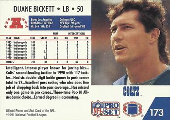 1991 Pro Set #173 Duane Bickett Back