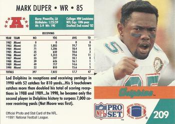 1991 Pro Set #209 Mark Duper Back