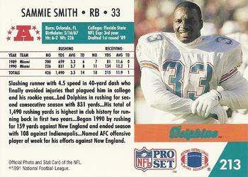 1991 Pro Set #213 Sammie Smith Back