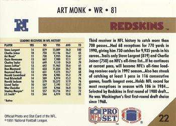 1991 Pro Set #22 Art Monk Back