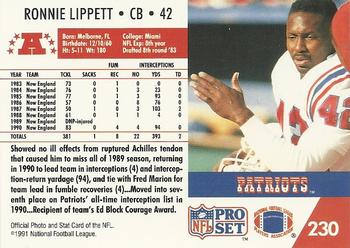 1991 Pro Set #230 Ronnie Lippett Back