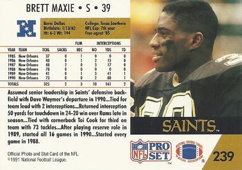 1991 Pro Set #239 Brett Maxie Back