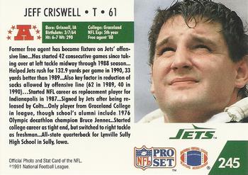 1991 Pro Set #245 Jeff Criswell Back
