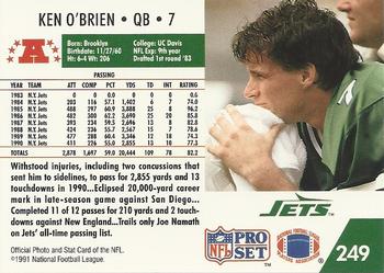 1991 Pro Set #249 Ken O'Brien Back