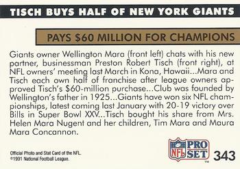 1991 Pro Set #343 Tisch Buys Half Of New York Giants Back