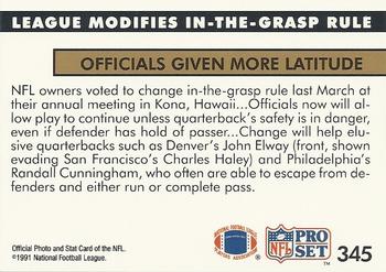 1991 Pro Set #345 League Modifies In-the-Grasp Rule Back