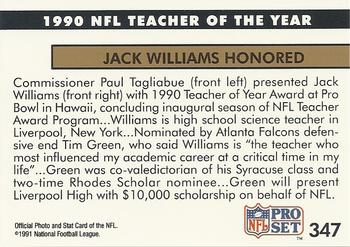 1991 Pro Set #347 1990 NFL Teacher of the Year Back