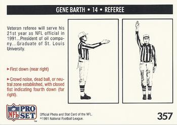1991 Pro Set #357 Gene Barth Back