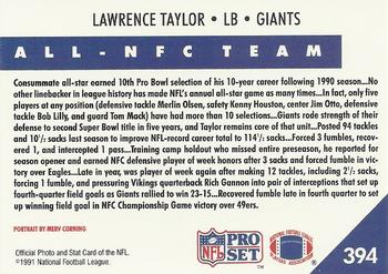 1991 Pro Set #394 Lawrence Taylor Back