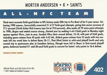1991 Pro Set #402 Morten Andersen Back