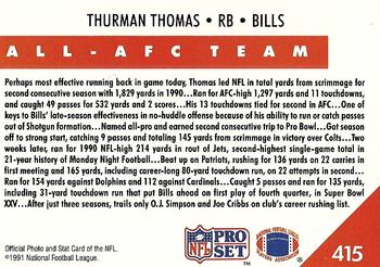 1991 Pro Set #415 Thurman Thomas Back
