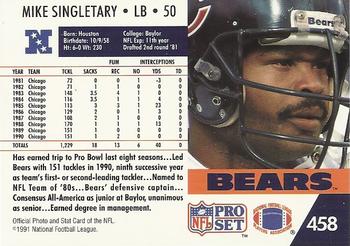 1991 Pro Set #458 Mike Singletary Back