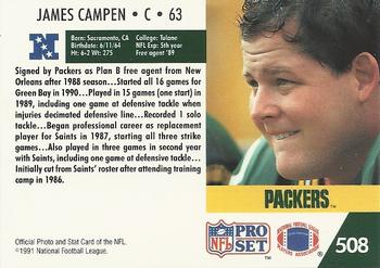 1991 Pro Set #508 James Campen Back