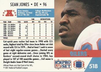 1991 Pro Set #518 Sean Jones Back
