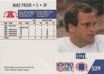 1991 Pro Set #529 Mike Prior Back
