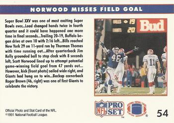 1991 Pro Set #54 Norwood Misses Field Goal Back