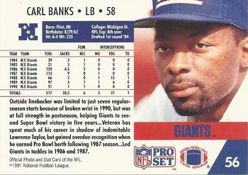 1991 Pro Set #56 Carl Banks Back