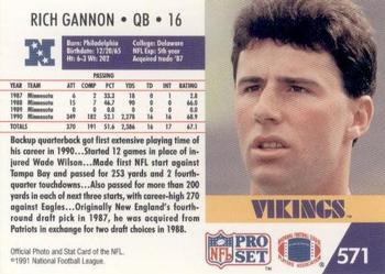 1991 Pro Set #571 Rich Gannon Back