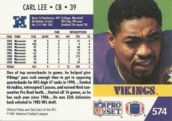 1991 Pro Set #574 Carl Lee Back