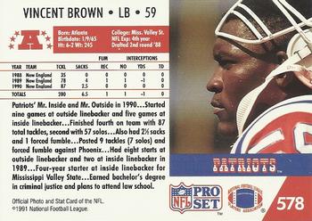 1991 Pro Set #578 Vincent Brown Back