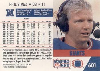 1991 Pro Set #601 Phil Simms Back