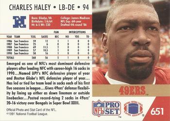 1991 Pro Set #651 Charles Haley Back