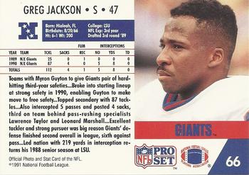 1991 Pro Set #66 Greg Jackson Back