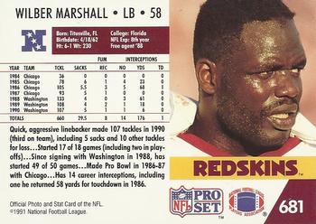1991 Pro Set #681 Wilber Marshall Back