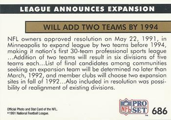 1991 Pro Set #686 League Announces Expansion Back