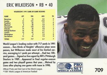 1991 Pro Set #709 Eric Wilkerson Back
